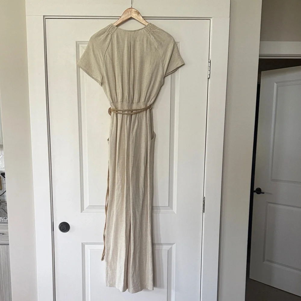 Zara Cream Jumpsuit with Belt and pockets